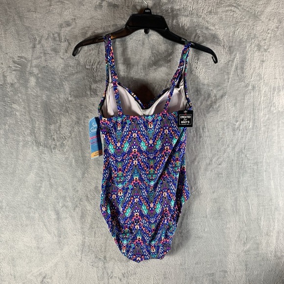 Swim Solutions Women's Swimsuit 8 One Piece Ruched Geometric Print Tummy Control - Picture 2 of 7